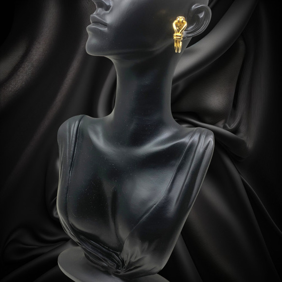 Vintage 1980's Kenneth Jay Lane Knot Hoop Gold Tone Leverback Earrings Modernist - Picture 5 of 6